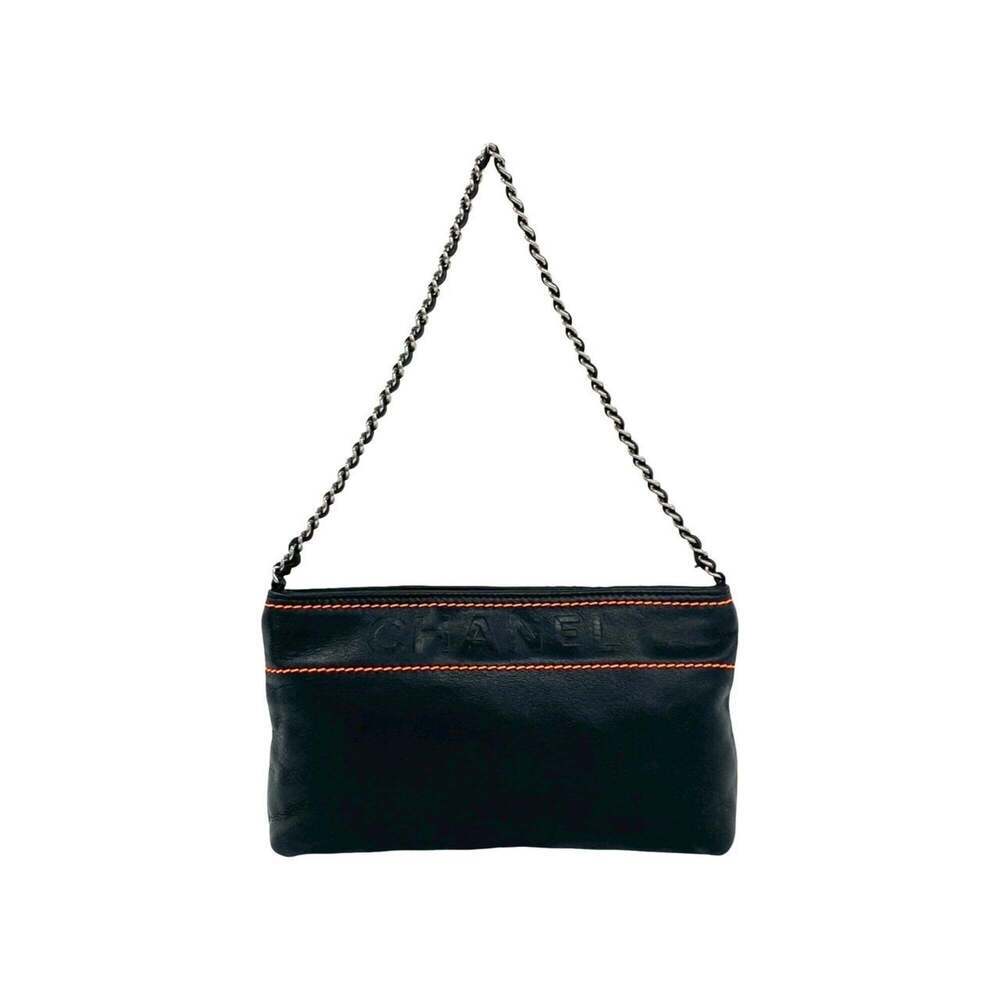 CHANEL Vintage Black Lambskin Leather Shoulder Bag